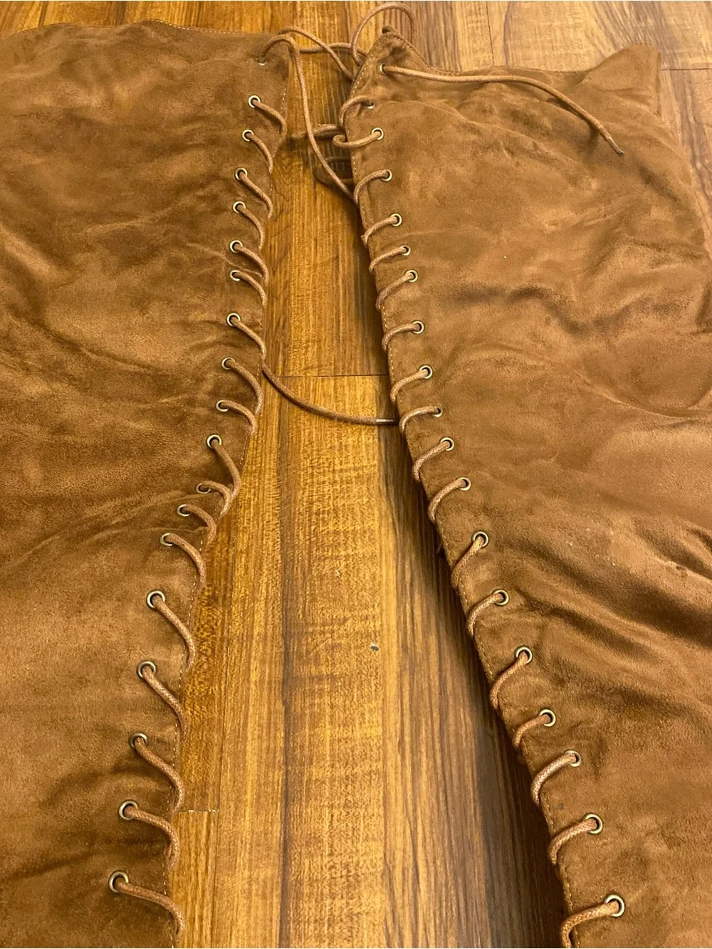 Over-the-Knee Lace-Up Suede Boots in Brown